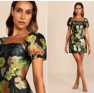 New Lulus So Stunning Floral Puff Sleeve Mini Dress